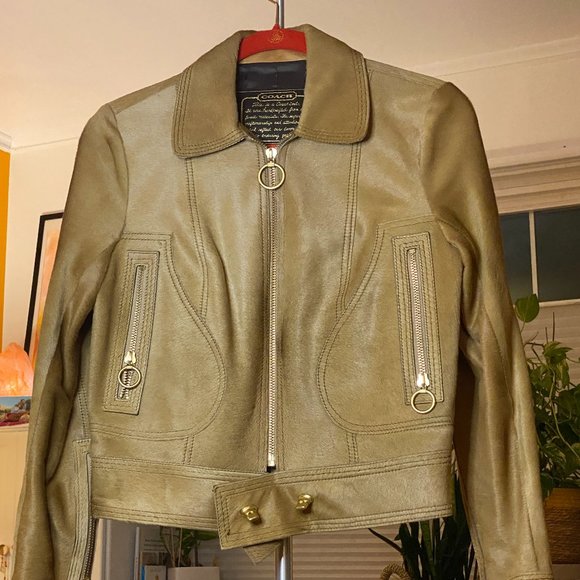 NWOT COACH *Rare* Camel Haircalf Leather Biker Moto Women Jacket Size X-Small